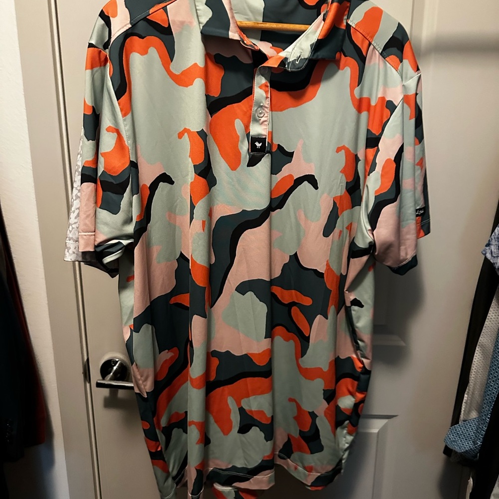 Bad Birdie Orange and Green Casual Button Down Shirt